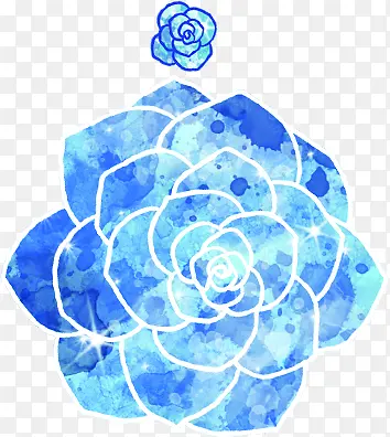 蓝色唯美手绘花朵轮廓