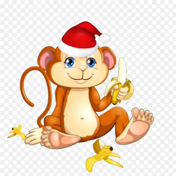 卡通圣诞小猴子吃香蕉