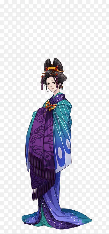卡通立绘蓝色和服女孩