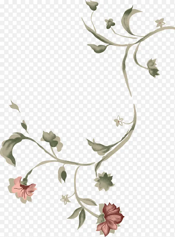 手绘灰色典雅花枝