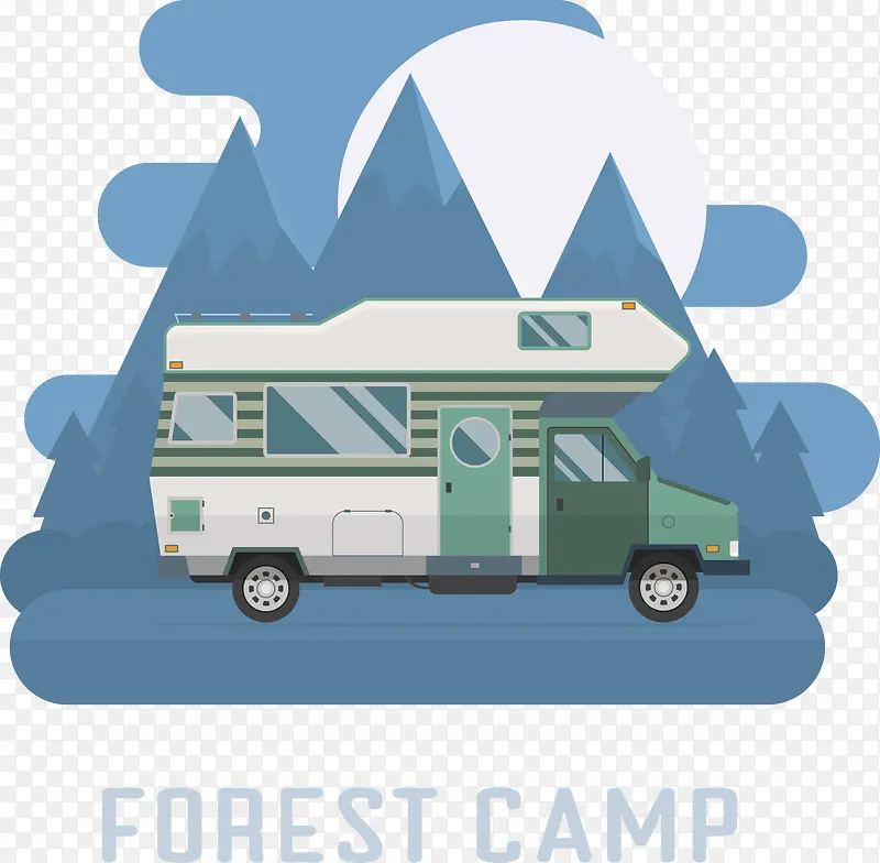 矢量森林营地和汽车