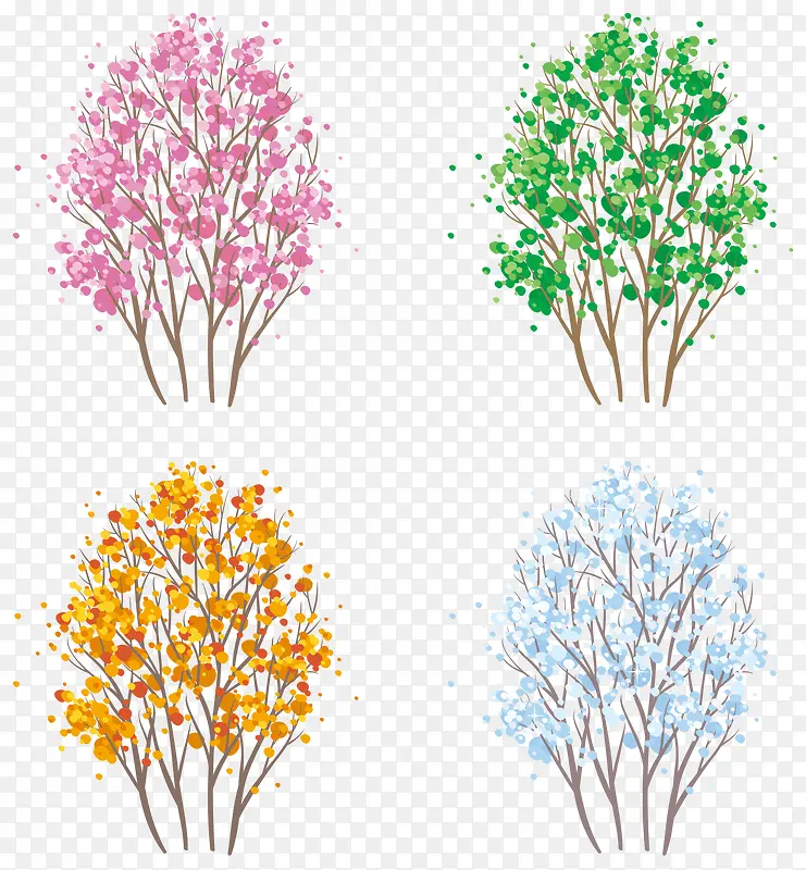手绘彩色花树矢量
