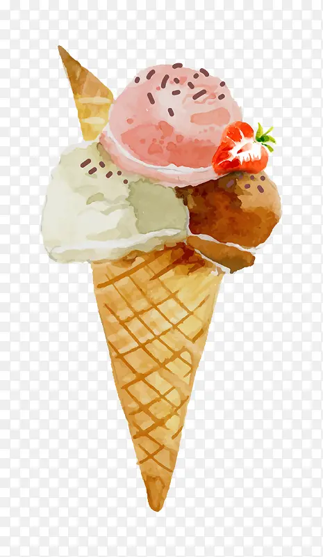 卡通手绘草莓冰淇淋