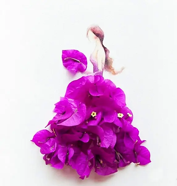 手绘紫色花朵性感礼服