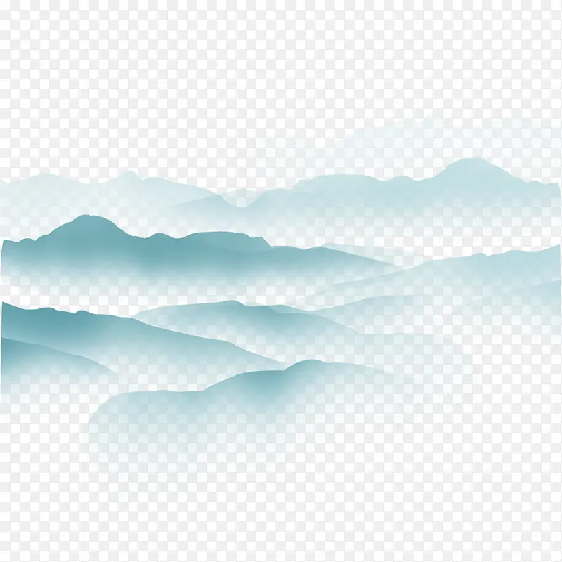 手绘清新蓝色古风大山