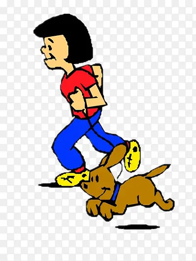奔跑的女孩和小狗