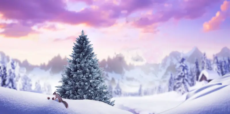 紫色梦幻天空雪地