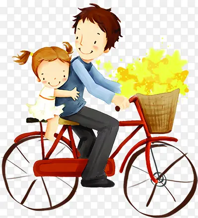 爸爸与女儿骑单车卡通画