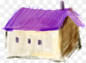 手绘紫色房屋爱护环境海报