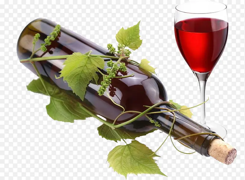 葡萄藤蔓缠绕的红酒