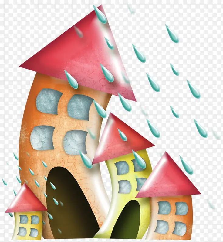 雨中的卡通房子