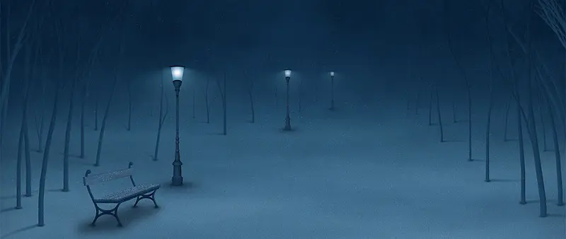 蓝色夜晚路灯雪地