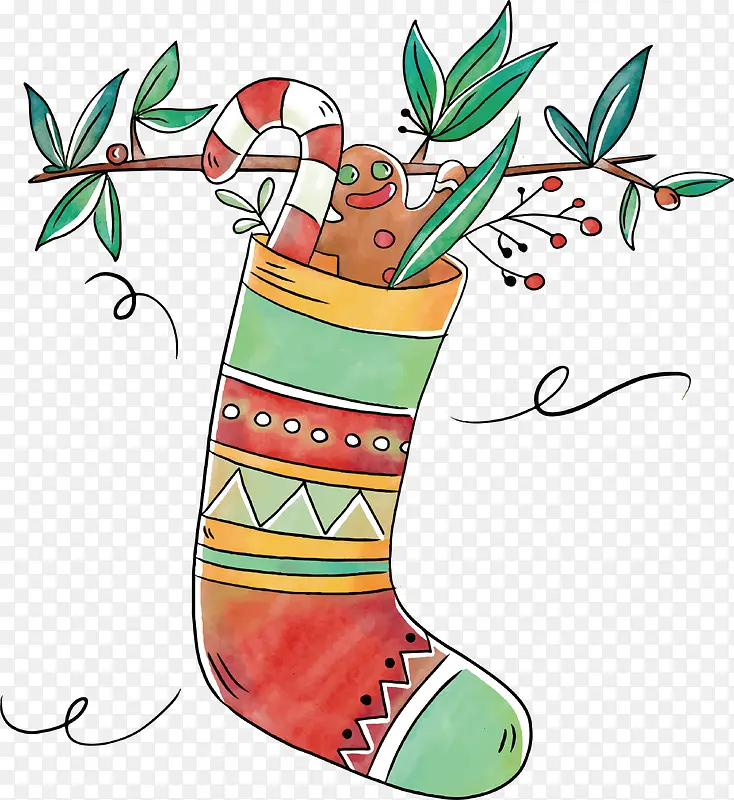 圣诞节水彩手绘圣诞袜