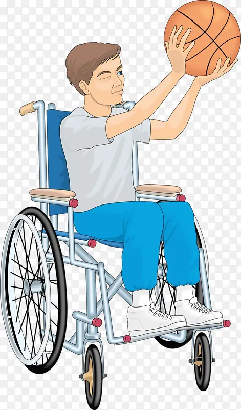 坐在轮椅上投篮的男生
