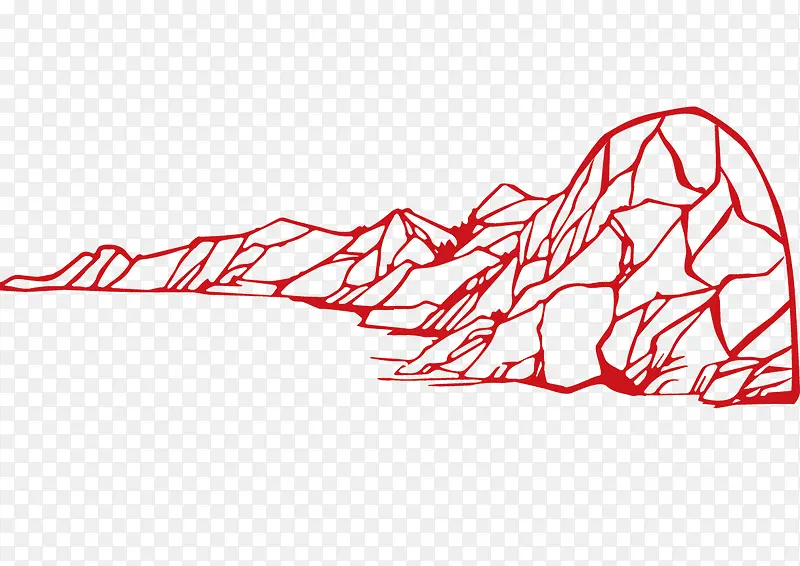 手绘红色线条的山峰