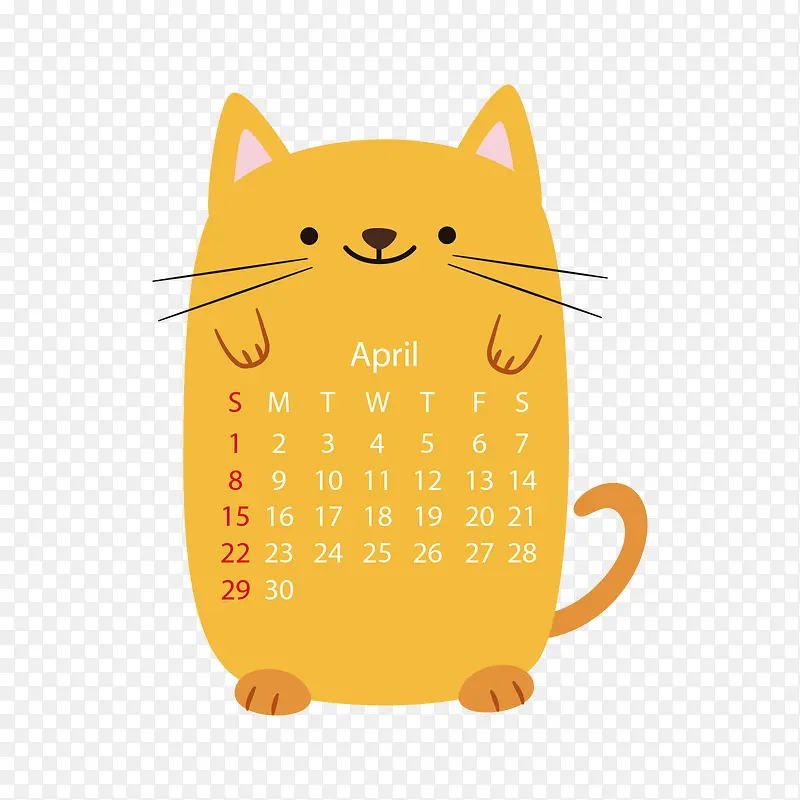 黄色2018年四月猫咪动物日历