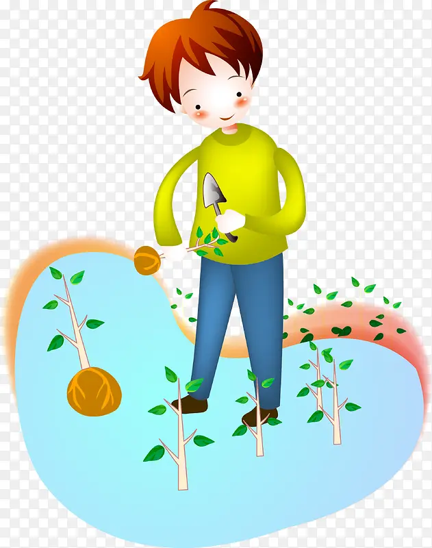 正在种树的小男孩