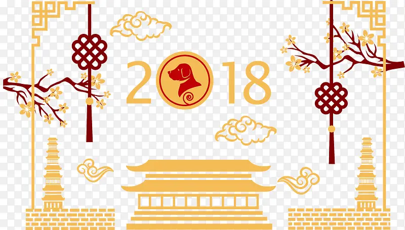 扁平化矢量装饰中国风跨年201