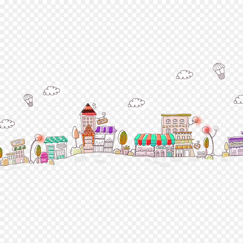 红色卡通小镇边框纹理