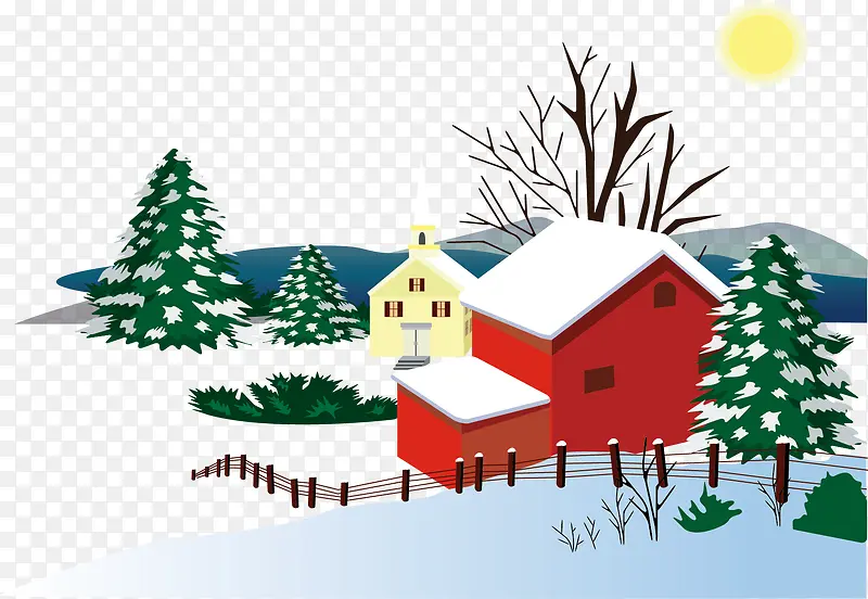 雪景房屋温暖冬素材
