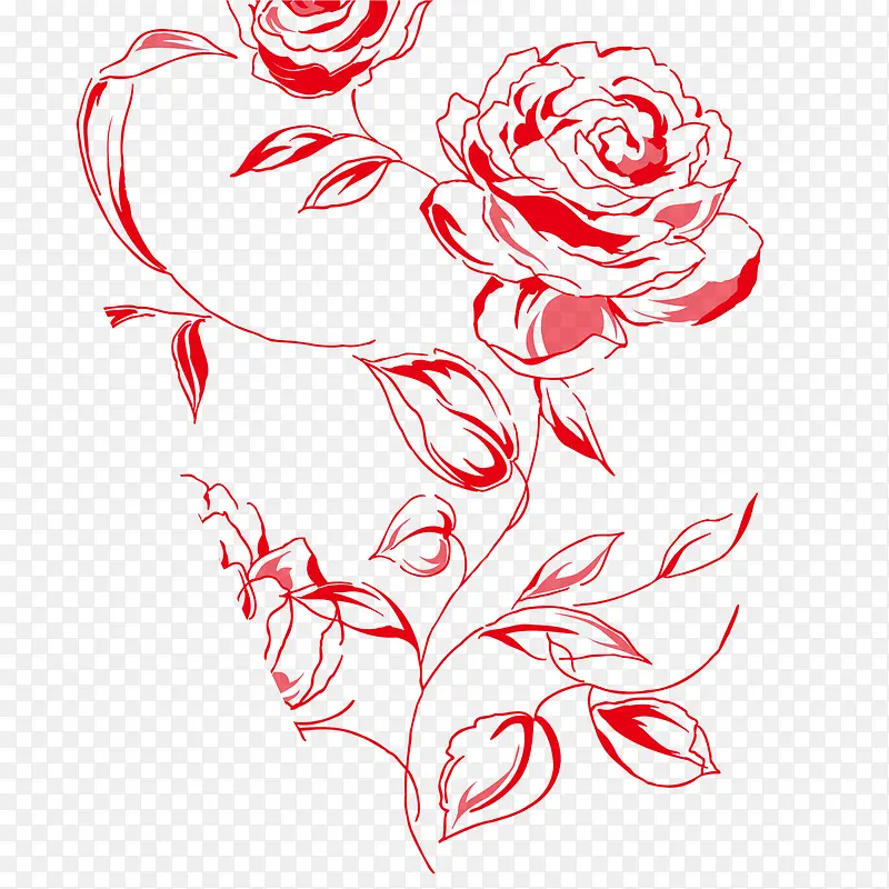 手绘红色线条玫瑰花