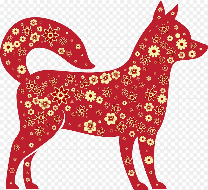 春节红色剪纸小狗