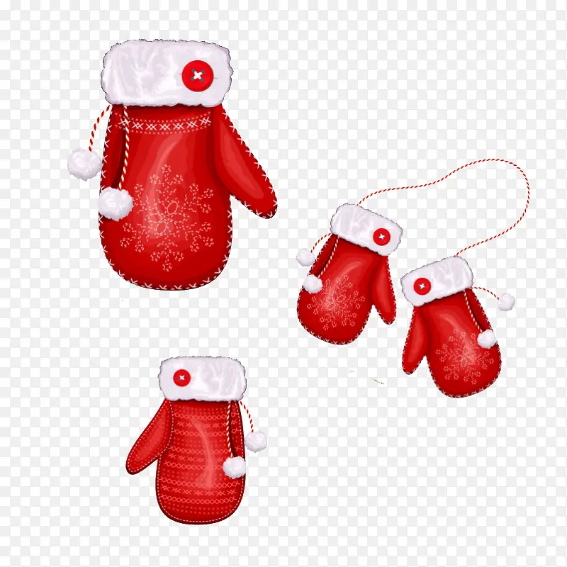圣诞冬日红色雪花装饰手套