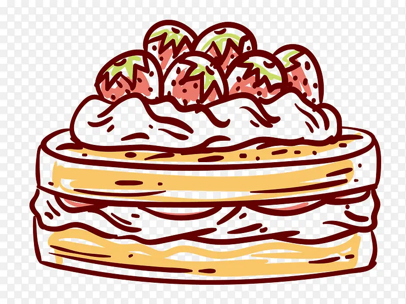 手绘生日蛋糕草莓水果蛋糕手绘蛋