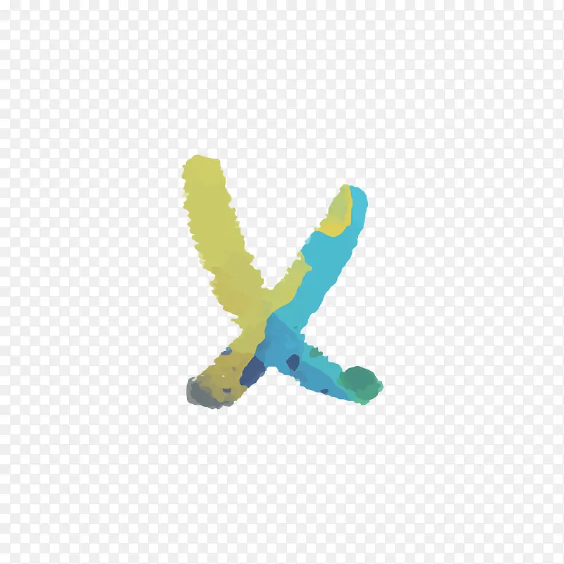 蓝黄色水彩字母x