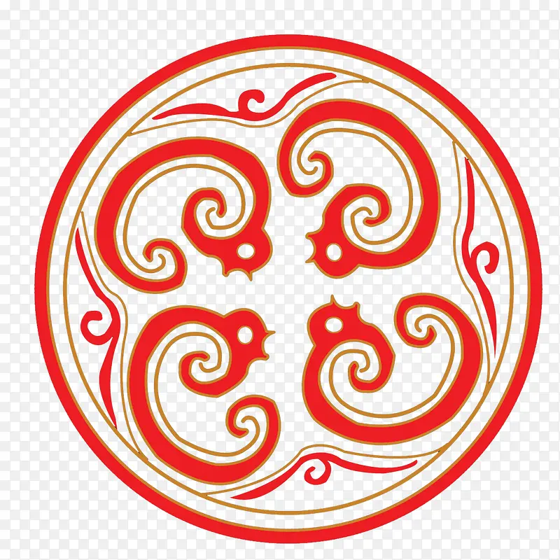 红色圆形汉代花纹