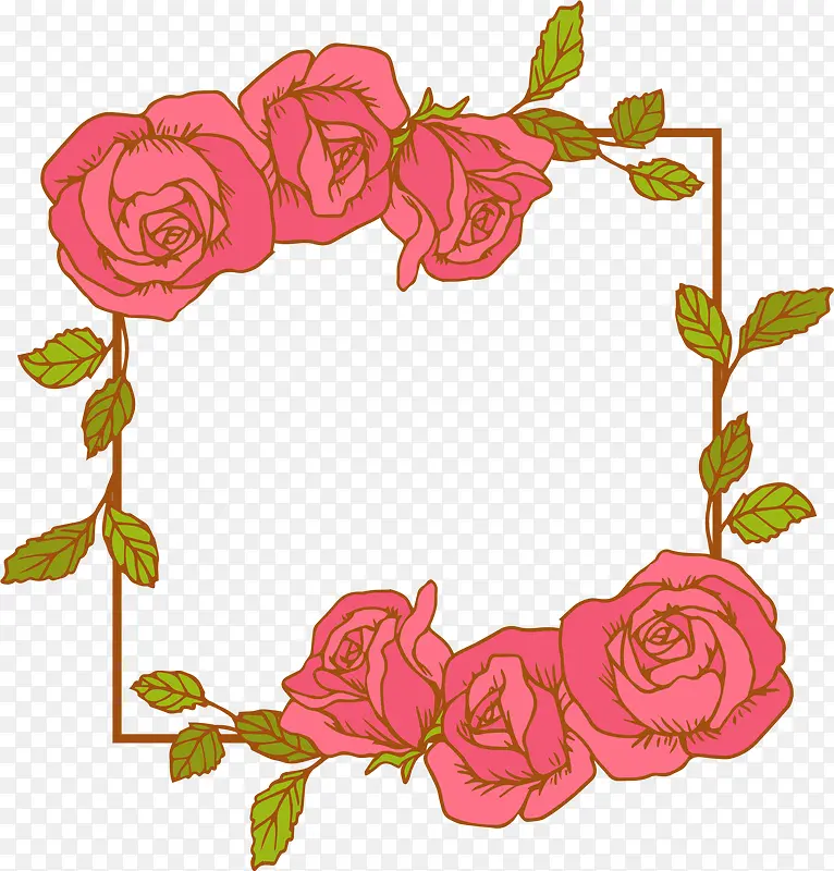 粉玫瑰花藤边框