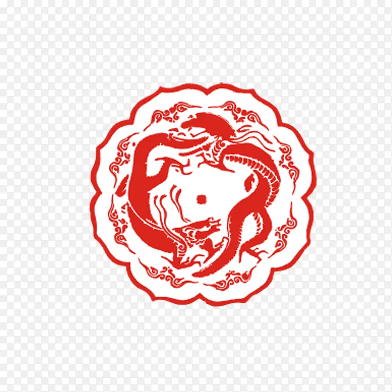 中国红圆形龙纹
