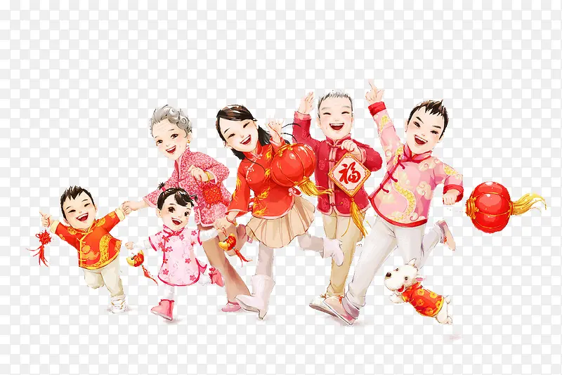 欢度春节家庭人物卡通