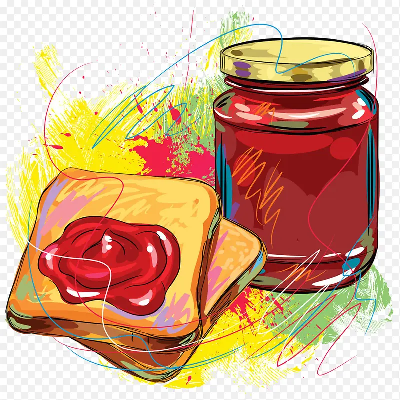 番茄酱和面包片手绘