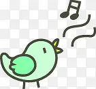 可爱绿色手绘歌唱小鸟