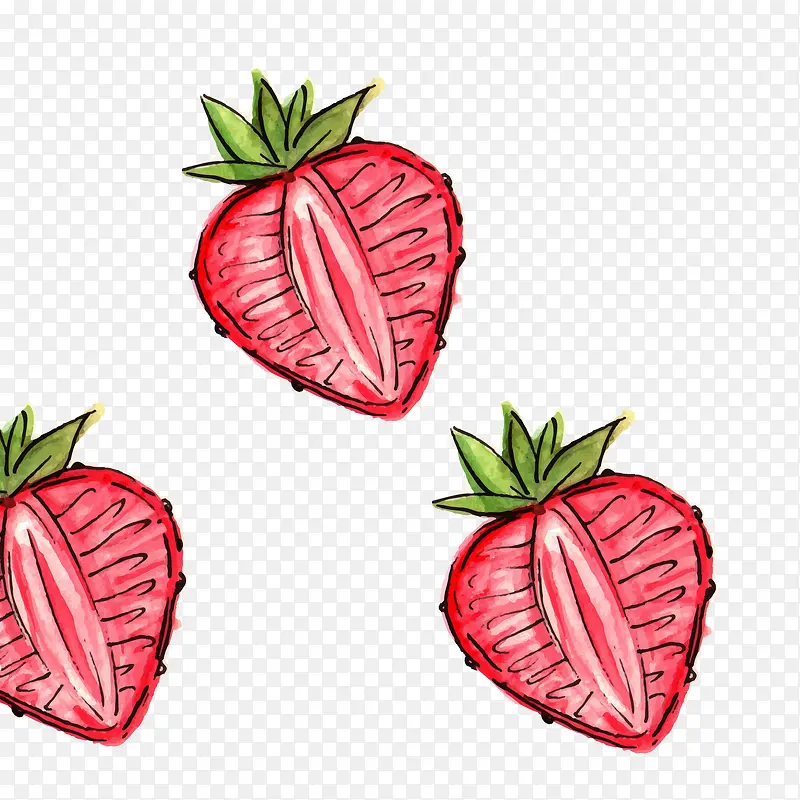水彩绘红色草莓矢量图