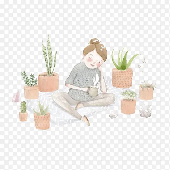 女孩和植物