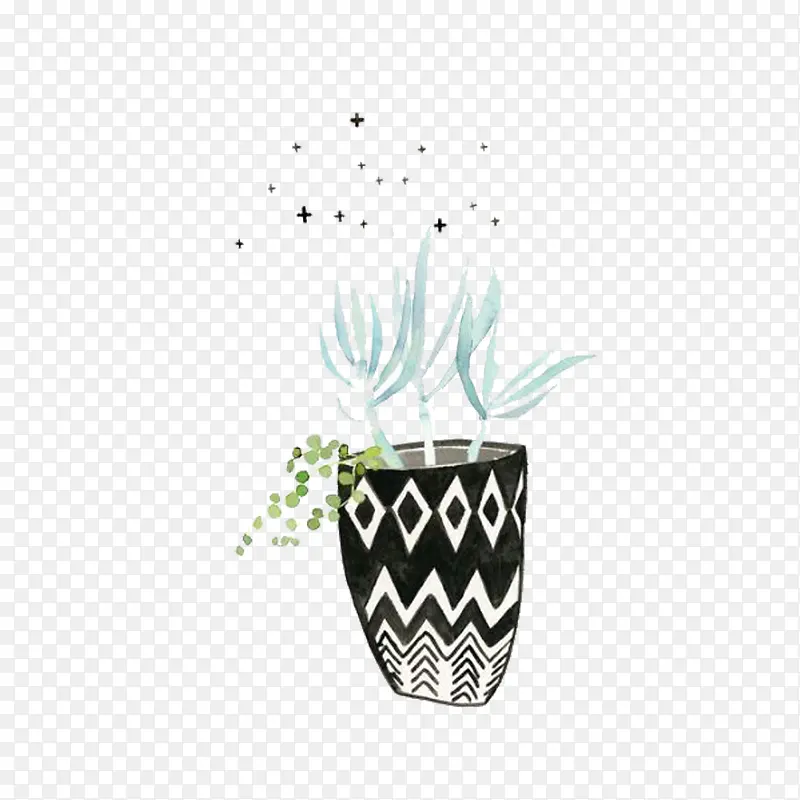 星星点点的绿植手绘
