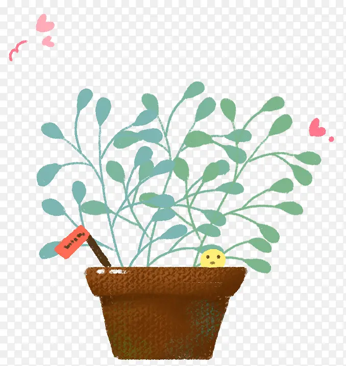 手绘小清新植物花卉盆栽素材