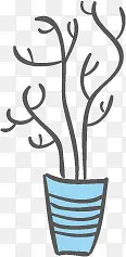 蓝色手绘盆栽植物