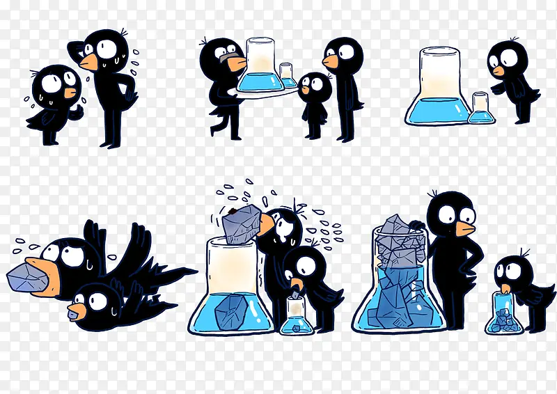 卡通小乌鸦找水喝