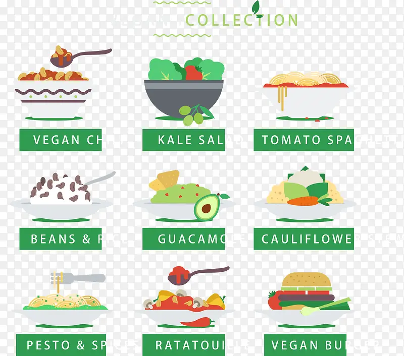 水果蔬菜沙拉汉堡西餐矢量图
