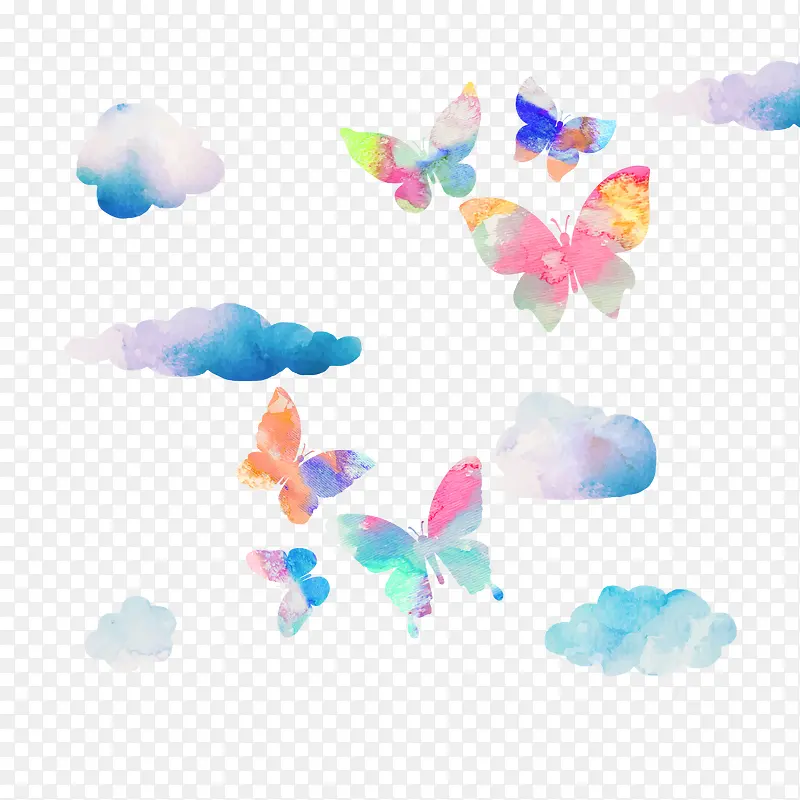彩色蝴蝶云朵矢量图