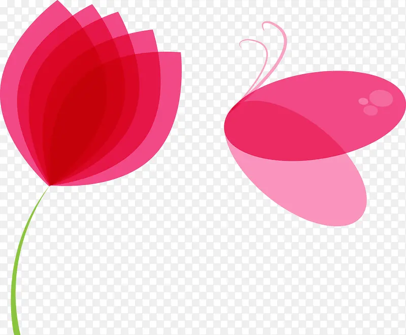 粉色植物和蝴蝶矢量图