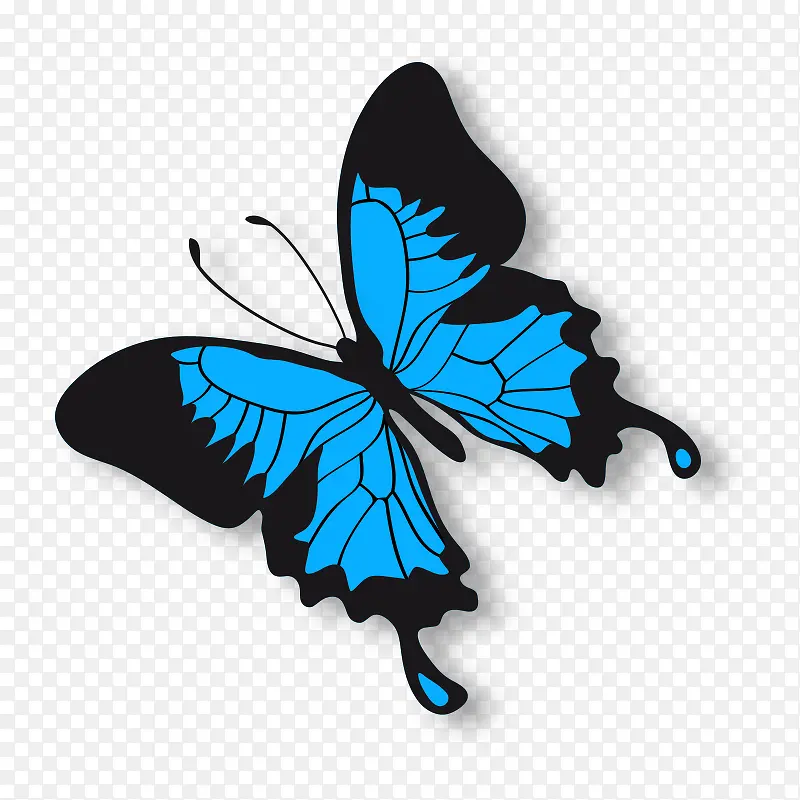 蓝色的手绘蝴蝶元素