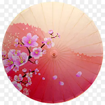 红色纸伞粉色花朵