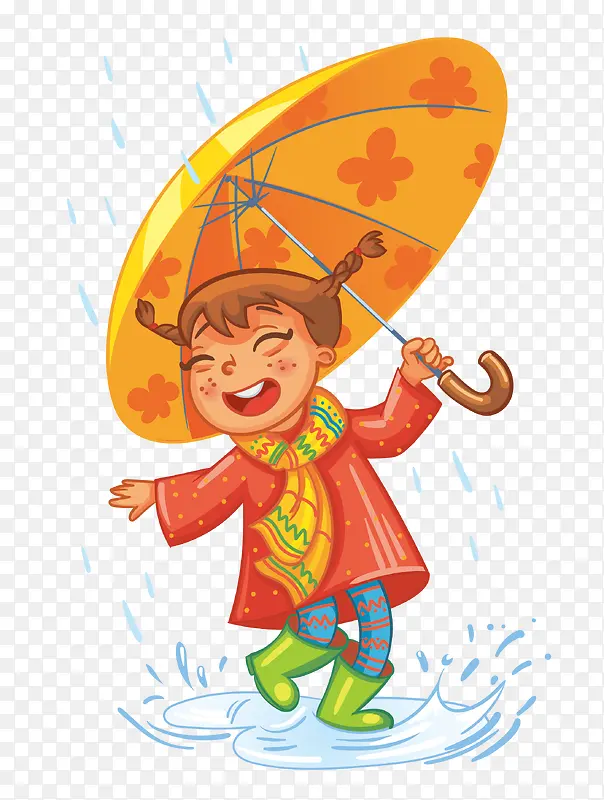 矢量小孩淋雨素材