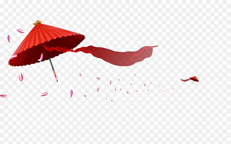 飞舞红伞红绸花瓣