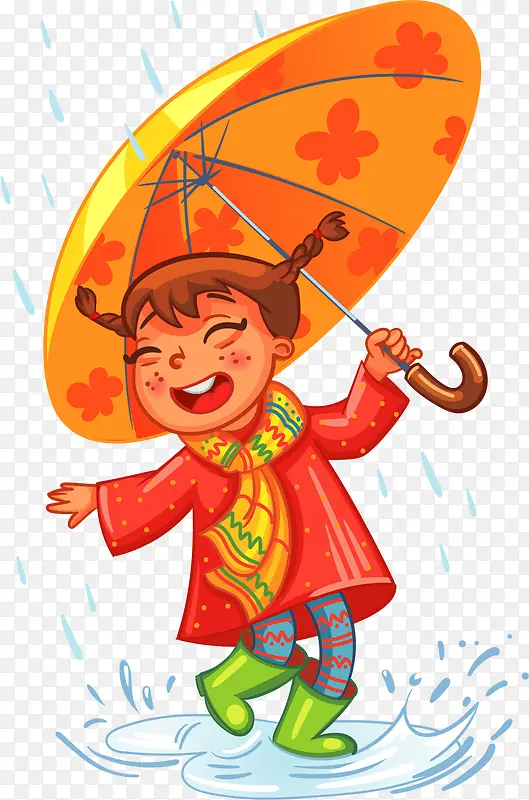 矢量手绘撑伞的小女孩