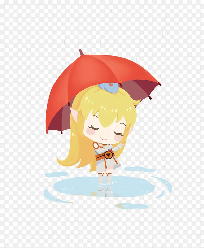 卡通打伞雨水小女孩